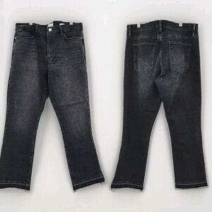 Frame Denim Le High Straight Jeans Size 31 Hutchinson Black Frayed Hem